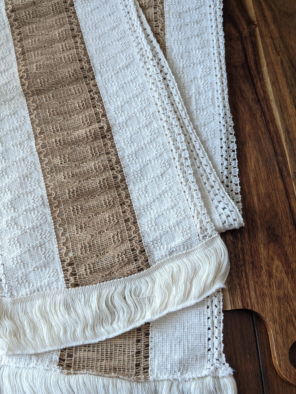 SALE 3 ITEMS FOR 20$ Cream and Brown 100% Cotton Table Runner216 Inches